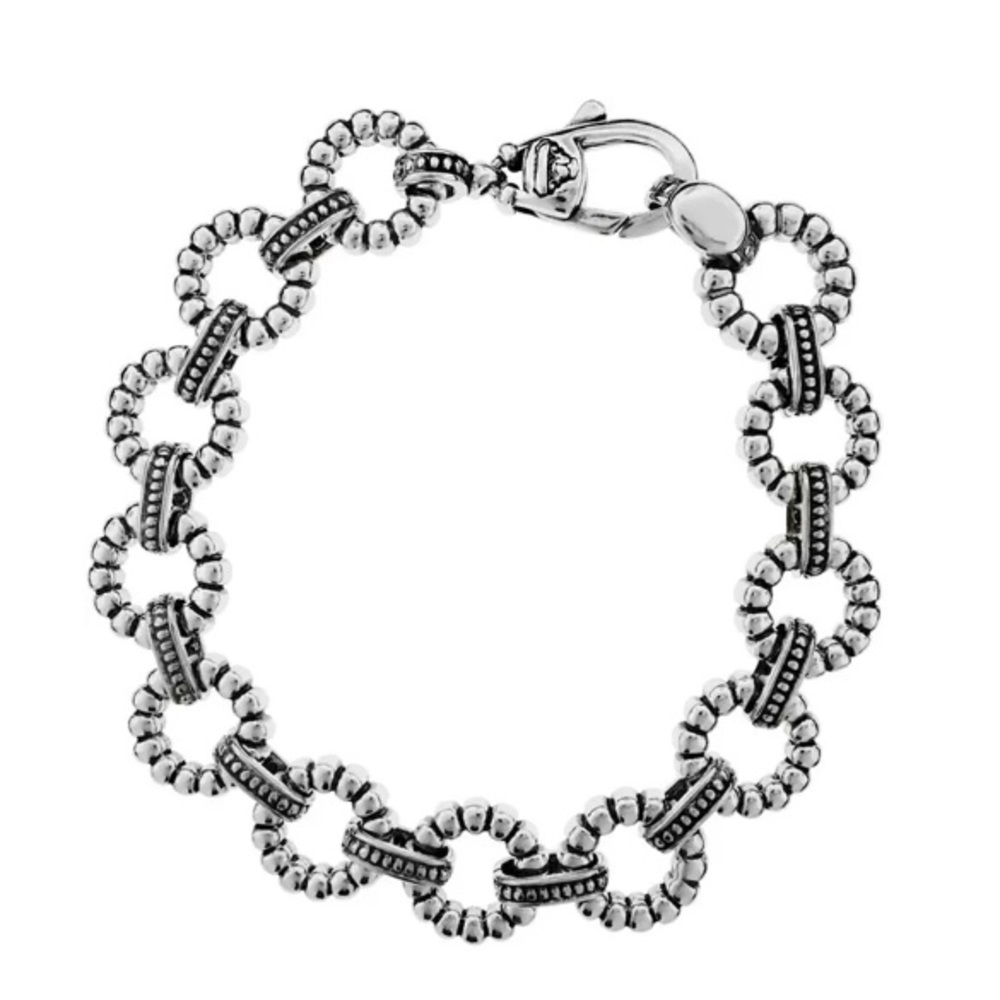 RARE LAGOS S/S Signature Caviar Connectors With Fluted Round Link Bracelet